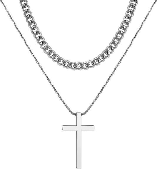 Cuban Chain and Cross Pendant Set