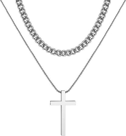 Cuban Chain and Cross Pendant Set