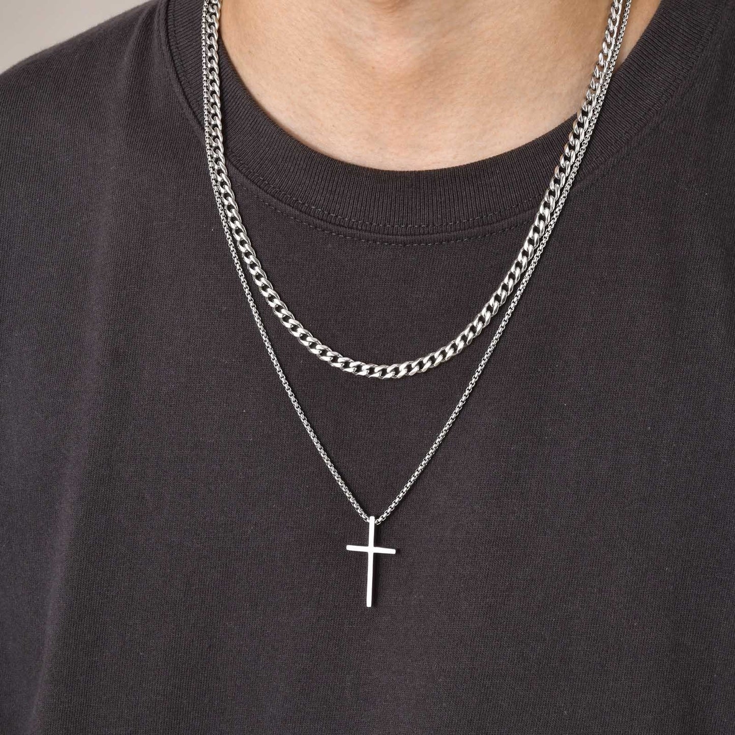 Cuban Chain and Cross Pendant Set