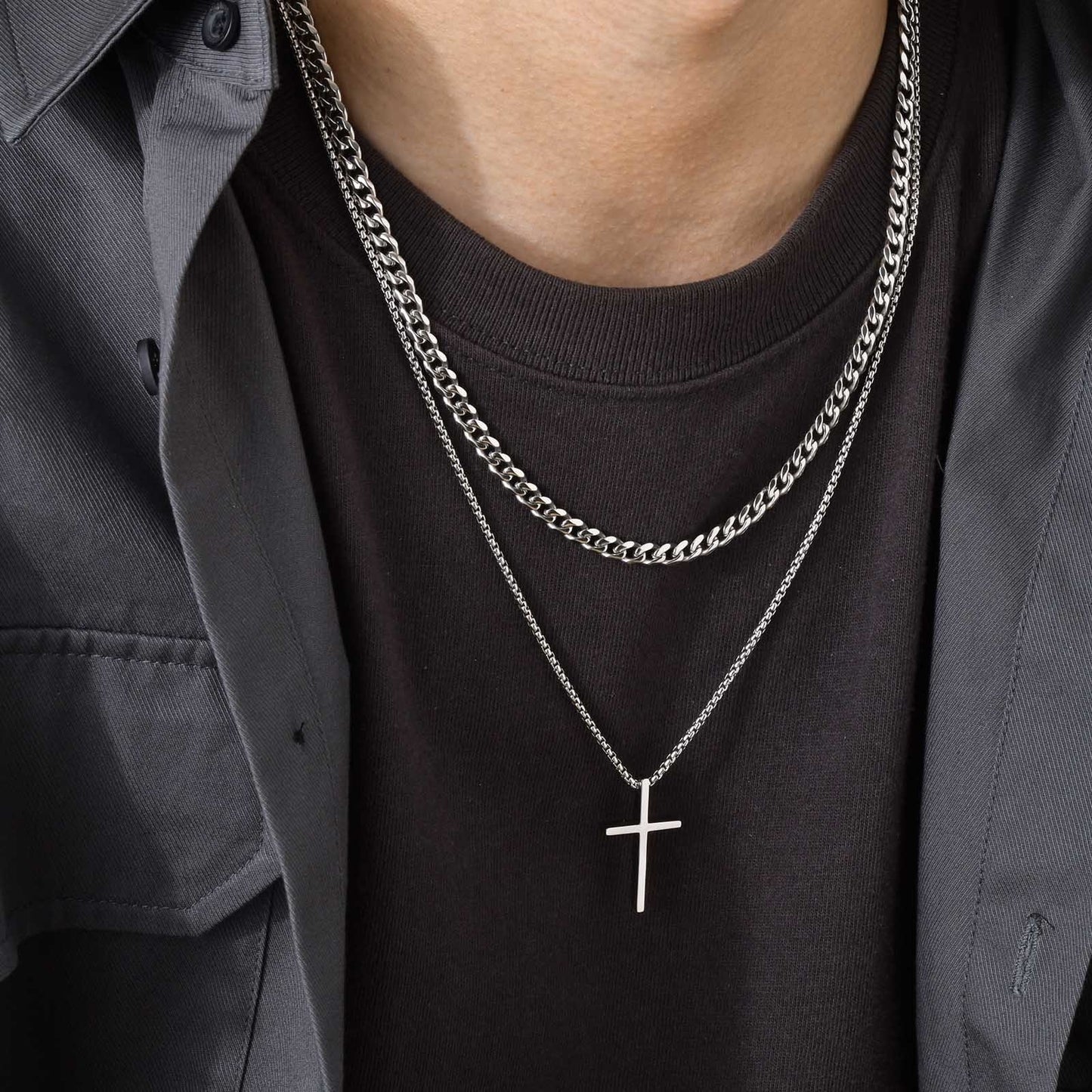 Cuban Chain and Cross Pendant Set