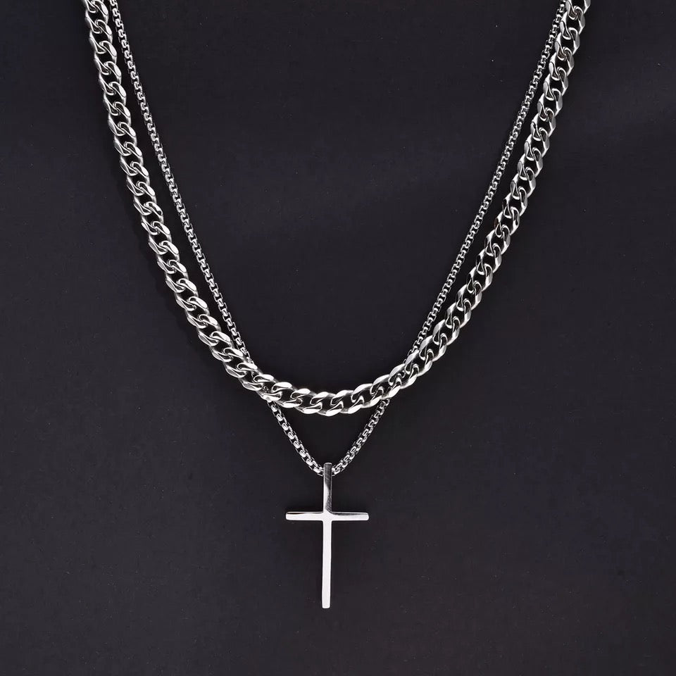 Cuban Chain and Cross Pendant Set