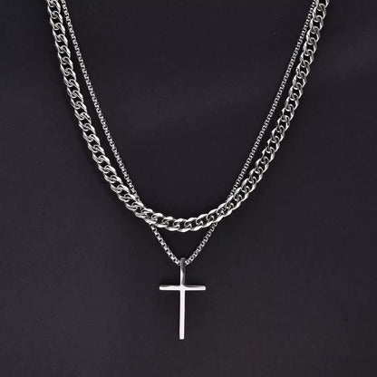 Cuban Chain and Cross Pendant Set